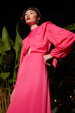 Pink Shoulder Pads Maxi Dress