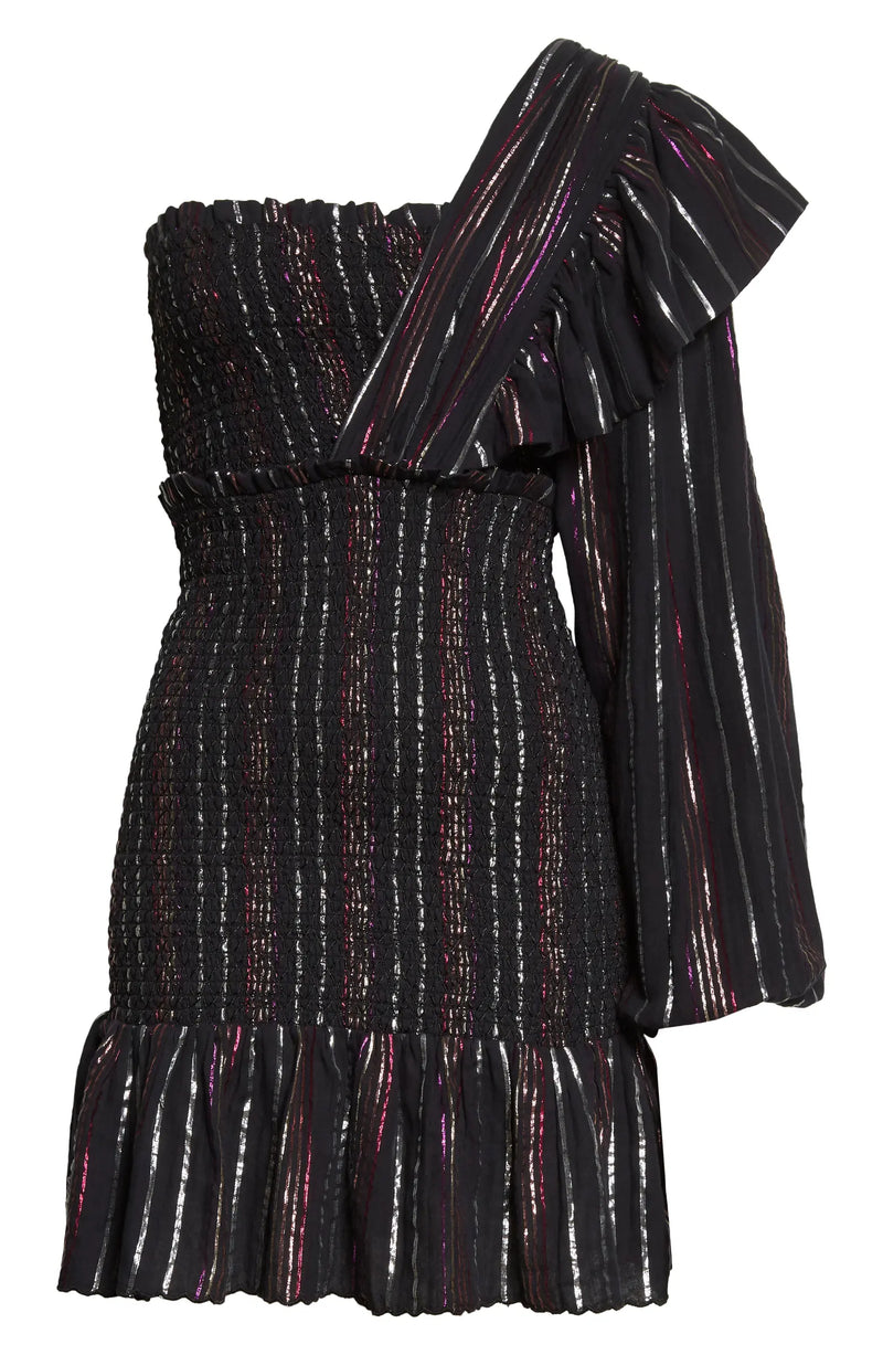 Metallic Stripe One-Shoulder Dress